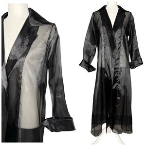 Nina Austin Sheer Organza Jacket Trench Coat M Formal Black Long Dress Cover